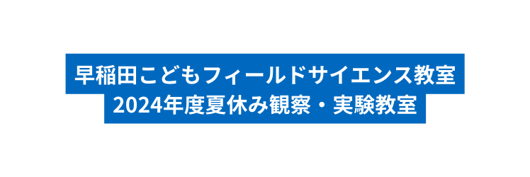 早稲田こどもフィールドサイエンス教室 2024年度夏休み観察 実験教室